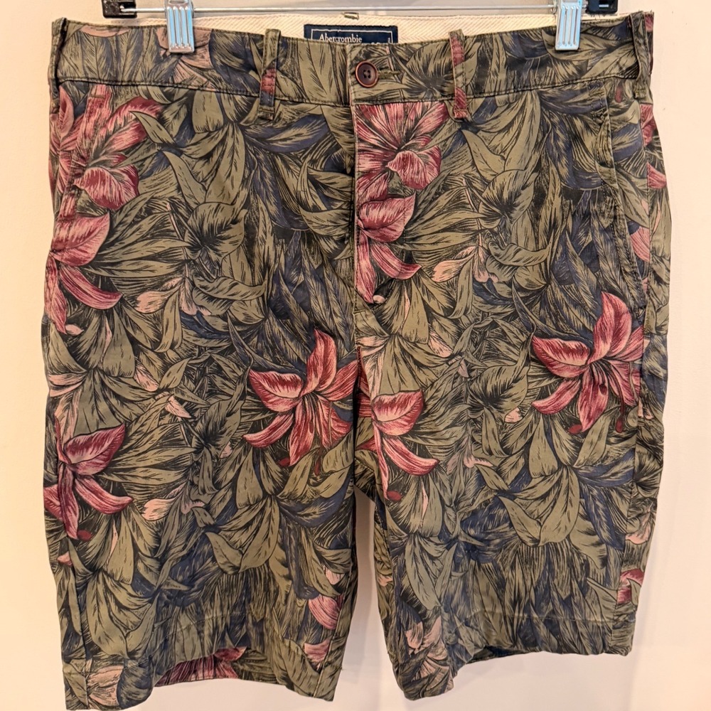 Abercrombie & Fitch Mens 32 Floral Tropical Chino Shorts 9 Inch Inseam Stretch